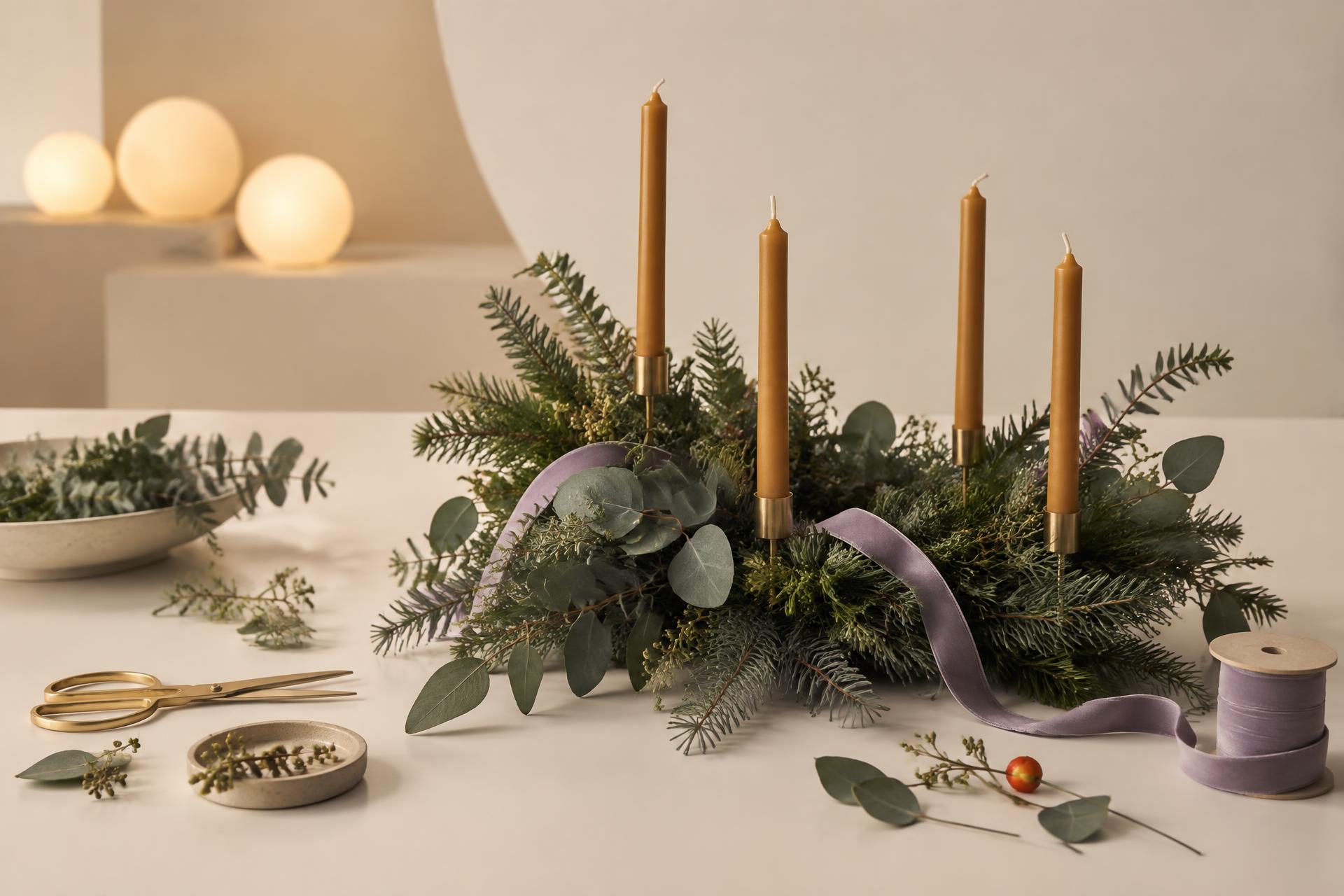 Moderner Adventskranz mit Naturmaterialien